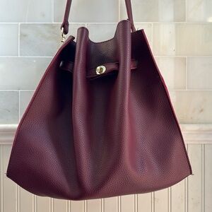 Burgundy vegan leather bucket bag